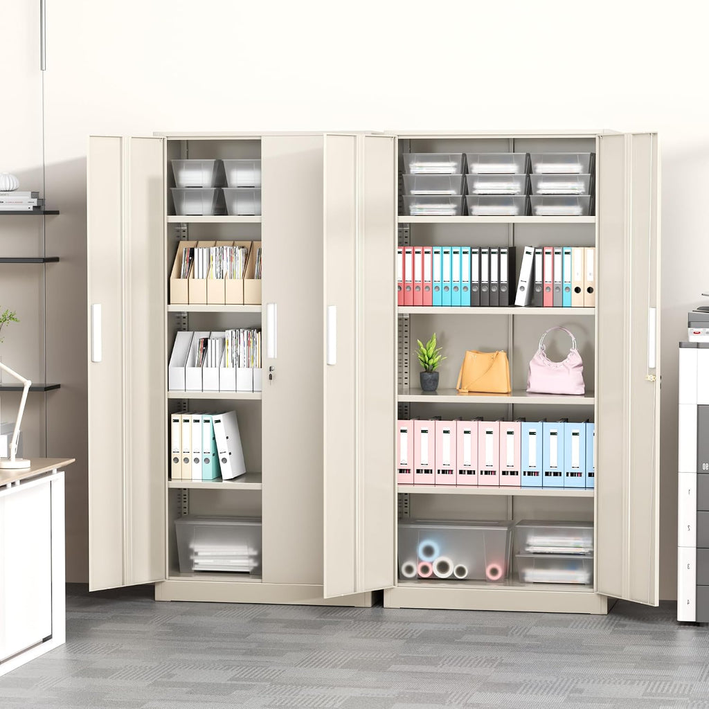 Greenvelly Metal Garage Storage Cabinet, 72' Locking Steel Garage Cabinet with 2 Doors and 4 Shelves, Tool Cabinets, Metal File Cabinet for Home Office, Basement, Classroom, Grey(32' ×16')
