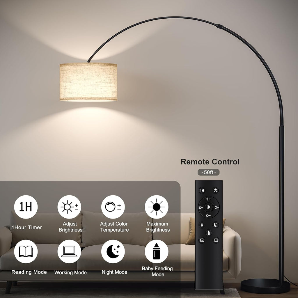 SUNMORY 82' Tall Arc Floor Lamps for Living Room, Large Floor lamp with Remote Control, Modern Curved Floor lamp, Corner Lamp for Dining Room, Office