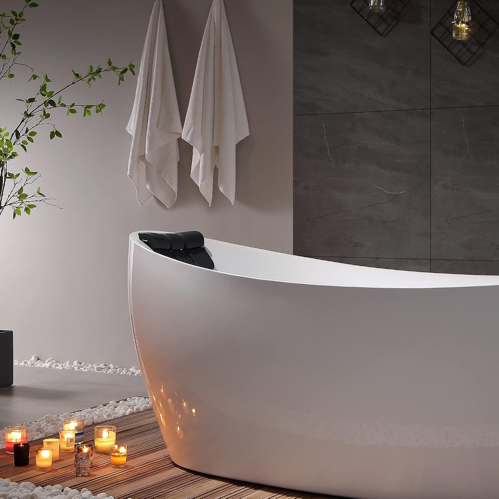 Empava 67 in. Acrylic Freestanding Tub Hydromassage Gracefully Oval Shaped Whirlpool 7 Water Jets Soaking SPA, Single-Ended Massage Bathtub with Pillow , White