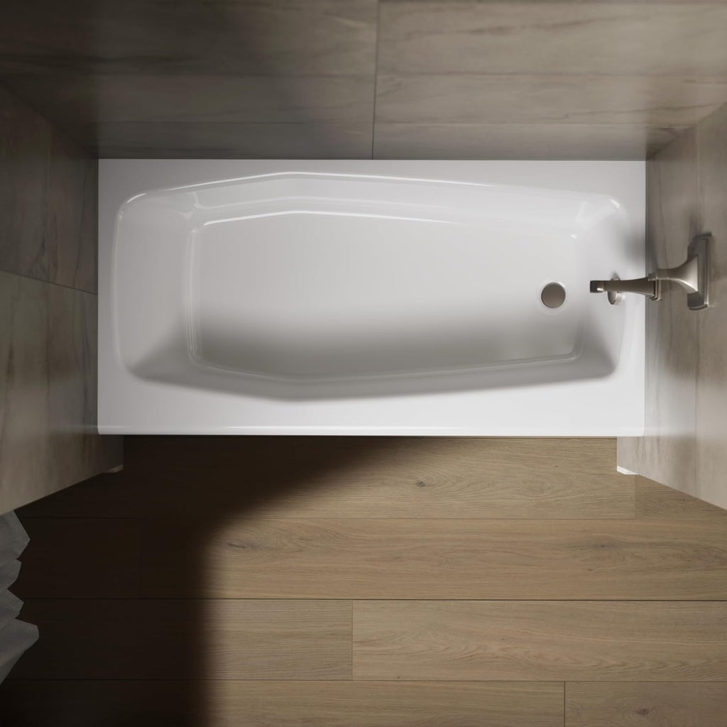 KOHLER 716-0 Villager 60' x 30-1/4' Alcove Cast Iron Bathtub with Right-Hand Drain and Integral Apron, Safeguard Slip-Resistant Surface, White