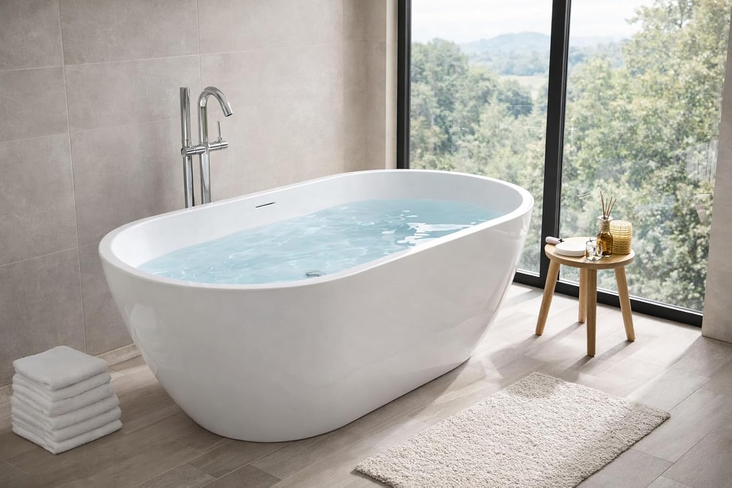 Mone 59 in. Acrylic Glossy Flatbottom Bathtub in White