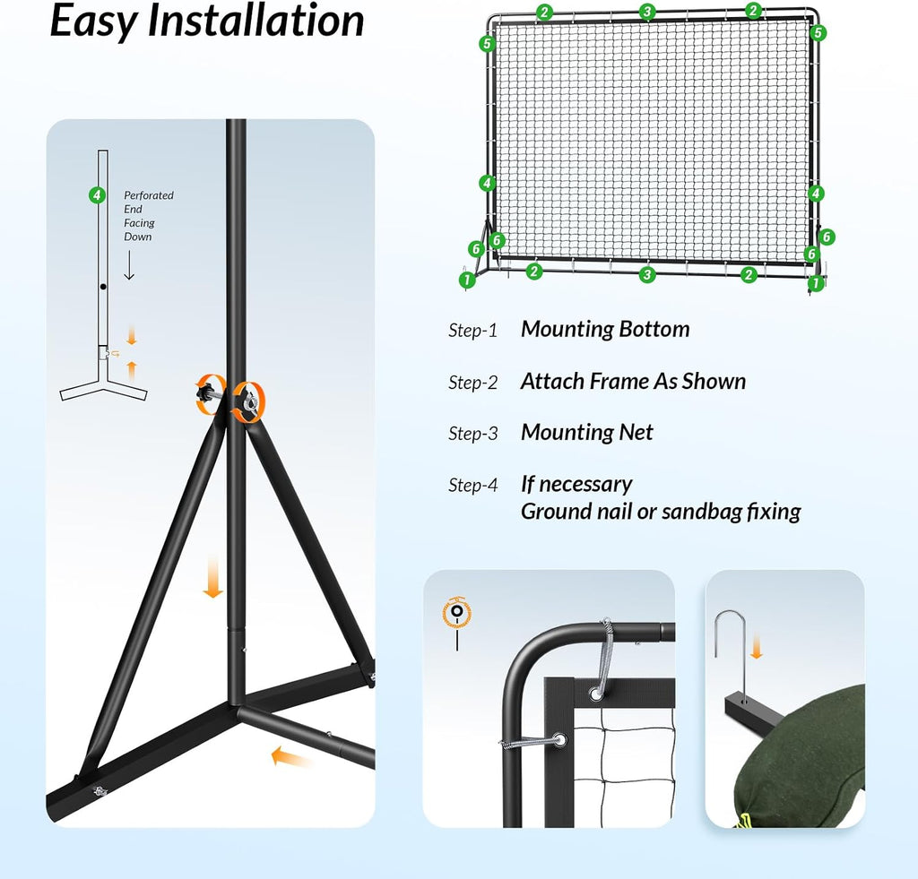 9.3*7.4ft Portable Tennis Rebounder Net, Tennis Practice Wall, Tennis Training Net for Tennis Racquet Sports Ball Pickleball, Tennis Backboard Net for Tennis Court Backyard Outdoor Training,