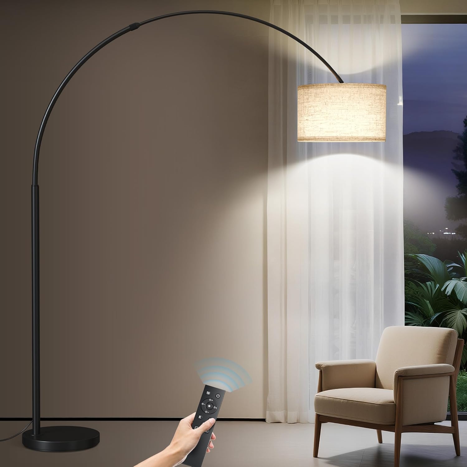 SUNMORY 82' Tall Arc Floor Lamps for Living Room, Large Floor lamp with Remote Control, Modern Curved Floor lamp, Corner Lamp for Dining Room, Office