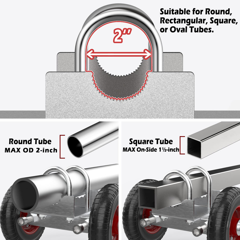 Blütezeit Rolling Gate 8'' Heavy-Duty Rubber Wheel Carrier 2pcs, Double-U Bolts Gate Rollers for Driveway Chain Link Fence Metal Tube Gates, Pack of 2