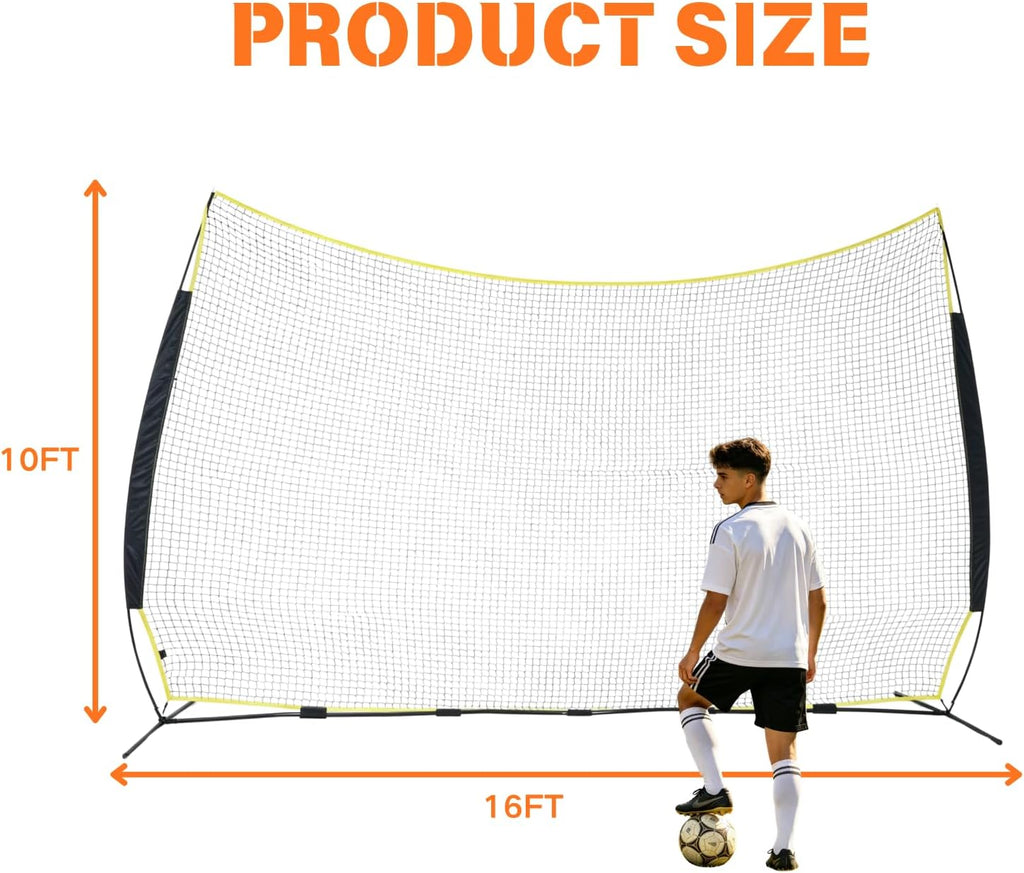 16x10FT Sports Barrier Net, Barricade Backstop Net with Upgrade Steel Frame, Protective Net for Baseball, Lacrosse, Soccer, Basketball & More