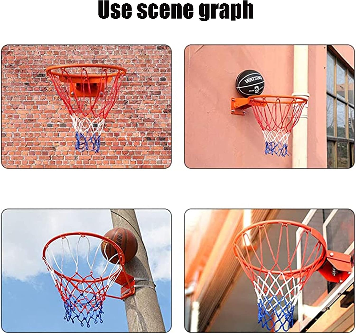 Basketball Rim Wall-Mounted Basketball Hoop Children Adult Outdoor Steel Basketball Board, 18in Portable Basketball Hoop (Color : Black)