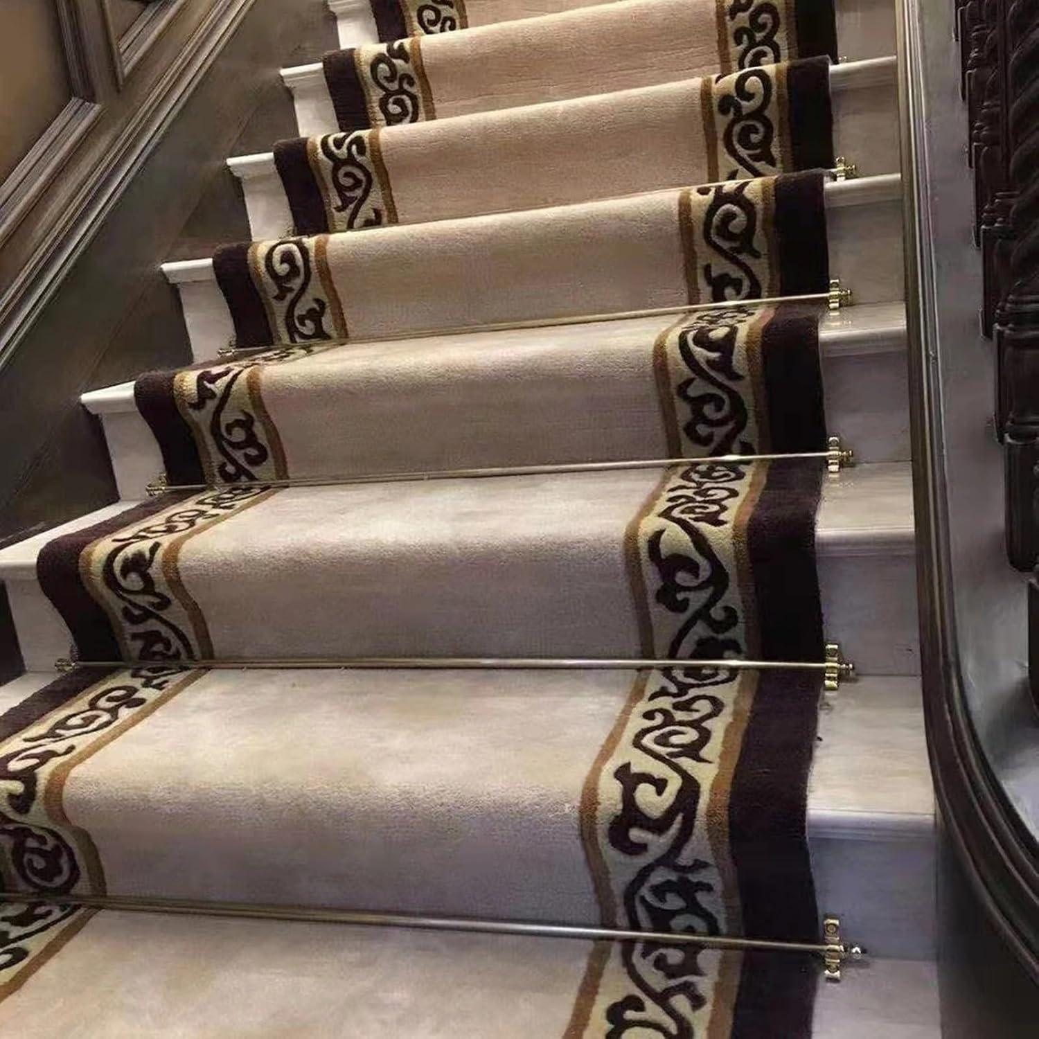 Luxury Gold Stair Carpet Rod 1 3 5 10 10 13 15 16 pcs, Decorative Non-Slip Stair Carpet Clamp Bars, Easy Install to Secure Stair Carpet(13 pcs,61cm (24in))
