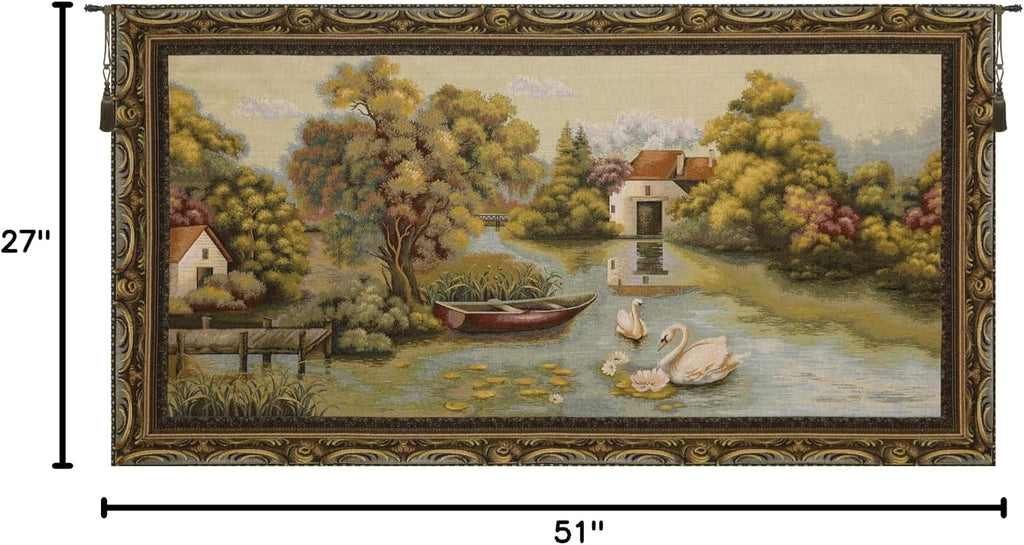 Charlotte Home Furnishings Inc Tapestry Wall Hanging, 27 x 51 Inch Country Lake Wall Art, Jacquard Woven Boho Tapestry, Cotton Wall Tapestry for Bedroom, Living Room & Home Decor, European Soft Cotton Fabric