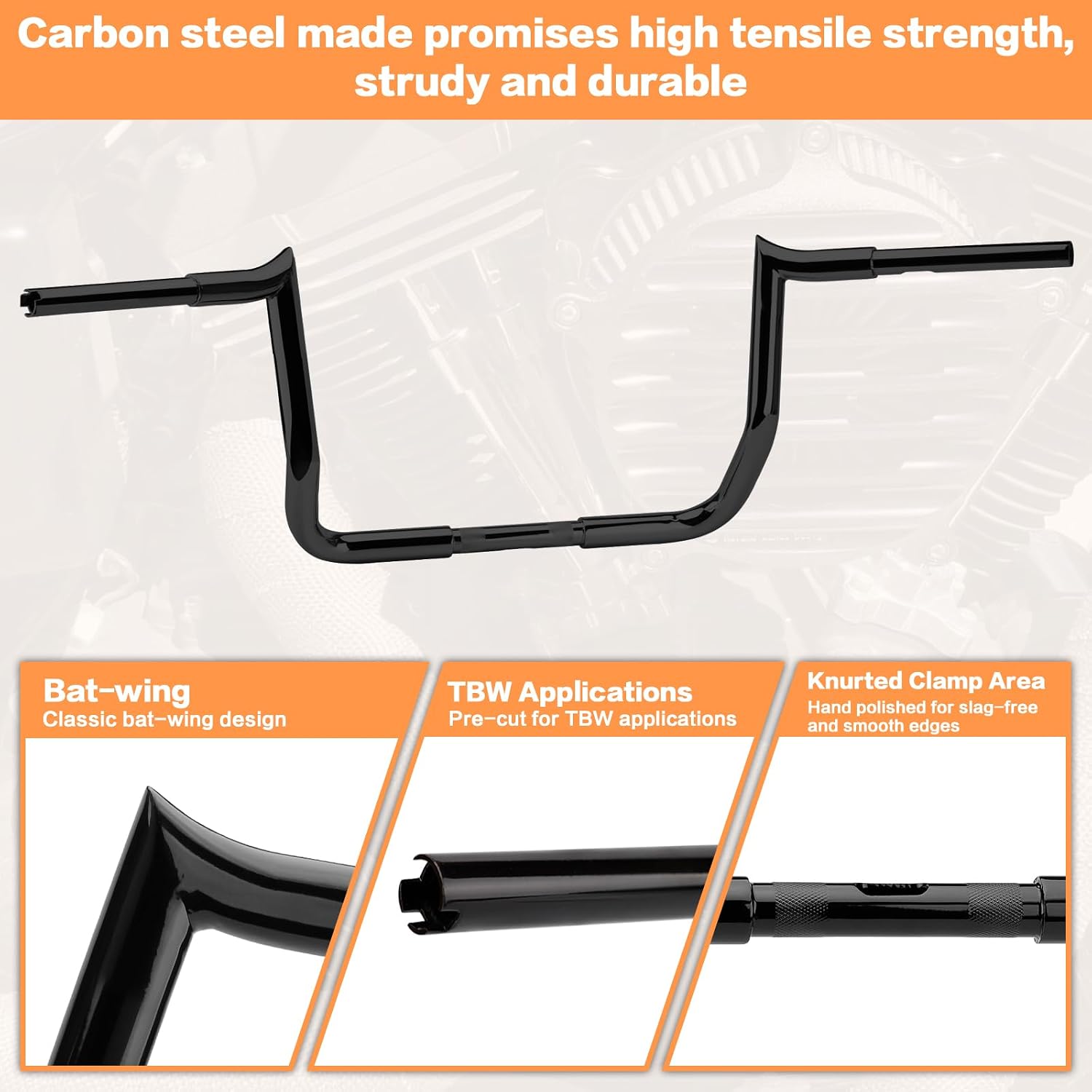12' Rise Ape Hanger Handlebar 1.25' Fat 1' Clamp Handle bar Motorcycle Miter Meathook Bars Replacement for Harley Touring Model 1986-2023 Street Glide Electra Glide Classic Ultra Limited