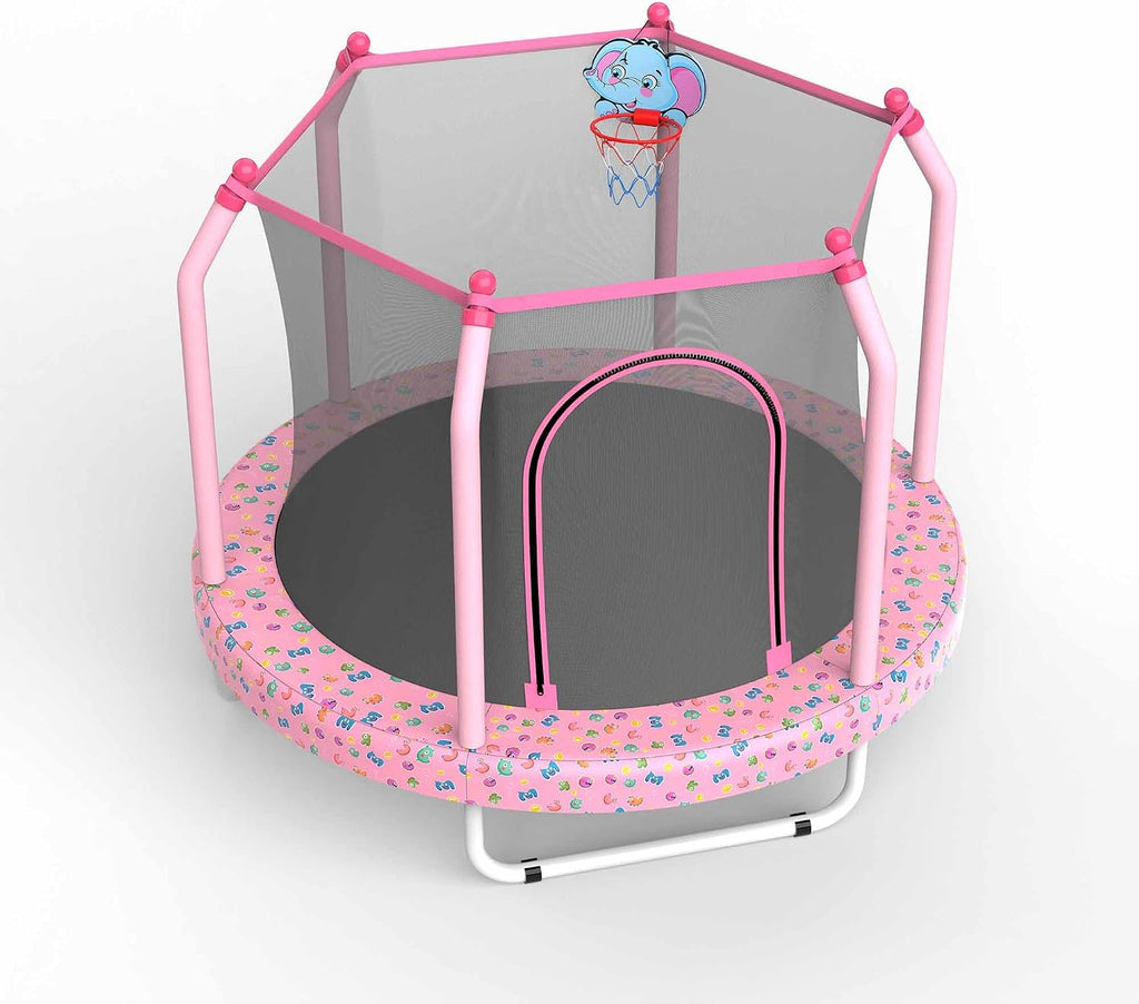 Mersco 55' Toddler Trampoline for Kids 2-5, 110lbs Indoor & Outdoor Mini Trampoline with Net, Basketball Hoop, for Boys & Girls