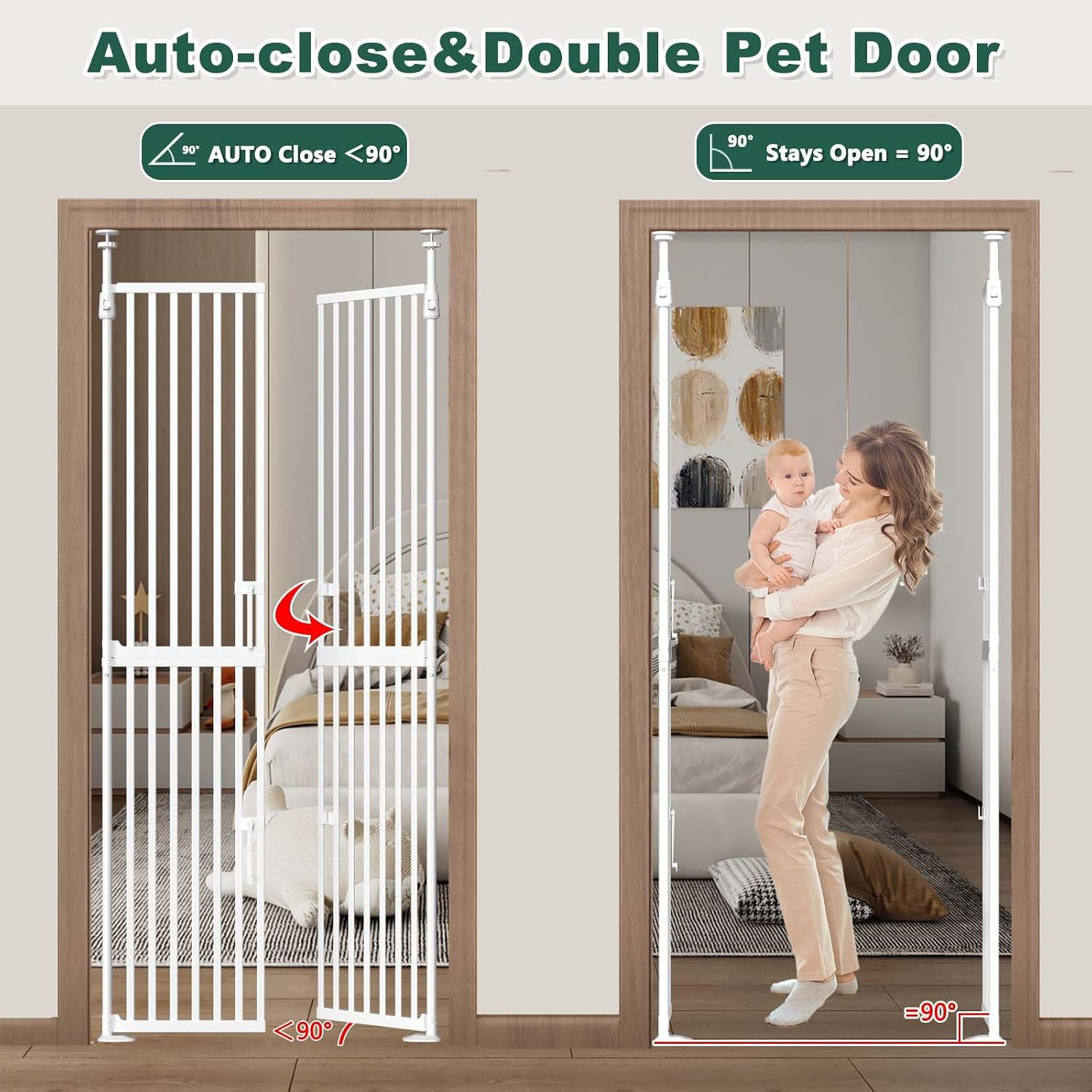 71' Extra Tall Cat Gate for Doorway,34'-37' Wide Pet Gate Pressure Mounted Walk Through Swing Auto Close Safety Dog Gates for Indoor, Stairs,Hallway