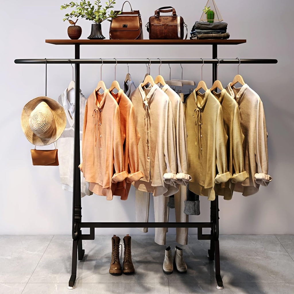 Retail Display Racks, Boutique Clothing Store Garment Rack, Multifunctional Suit Dress Scarves Shoe Hanging Storage Hanger, Commercial Shelves, Organ(Black-150x50x140CM