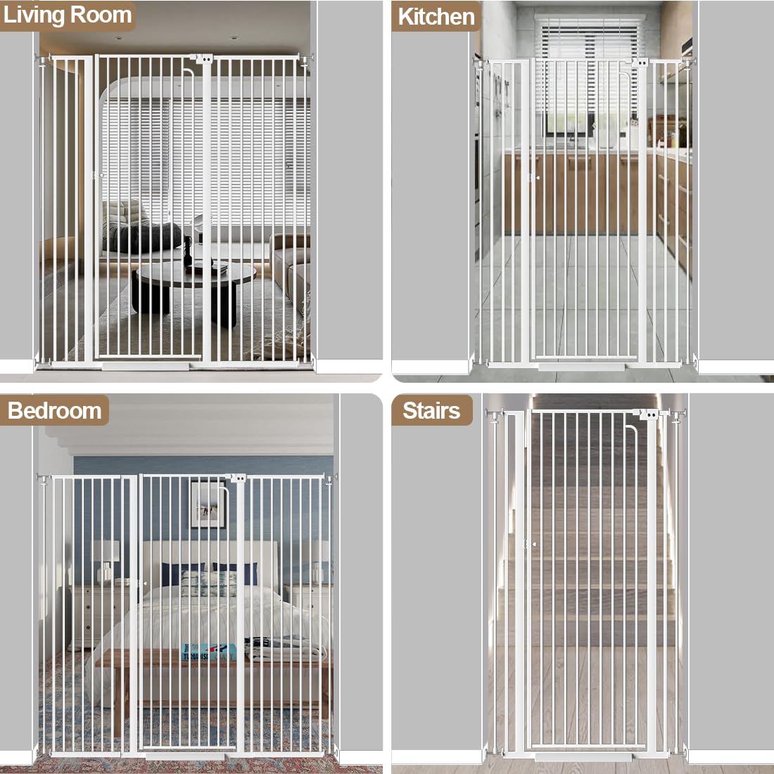 Extra Tall Cat Gate, Tall Safety Baby Gate for Doorways & Stairs, Easy Install Pressure Mounted Dog Gates, Auto-Close Walk Thru Pet Gate for The Babies