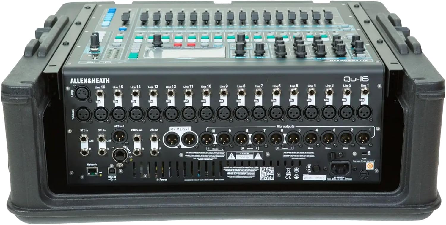 SKB Roto Rack/Mixer Top Console, 10U Slanted Rackmount with Steel Threaded Rails, Hard Lid and Doors, and Side Access Ports, Black
