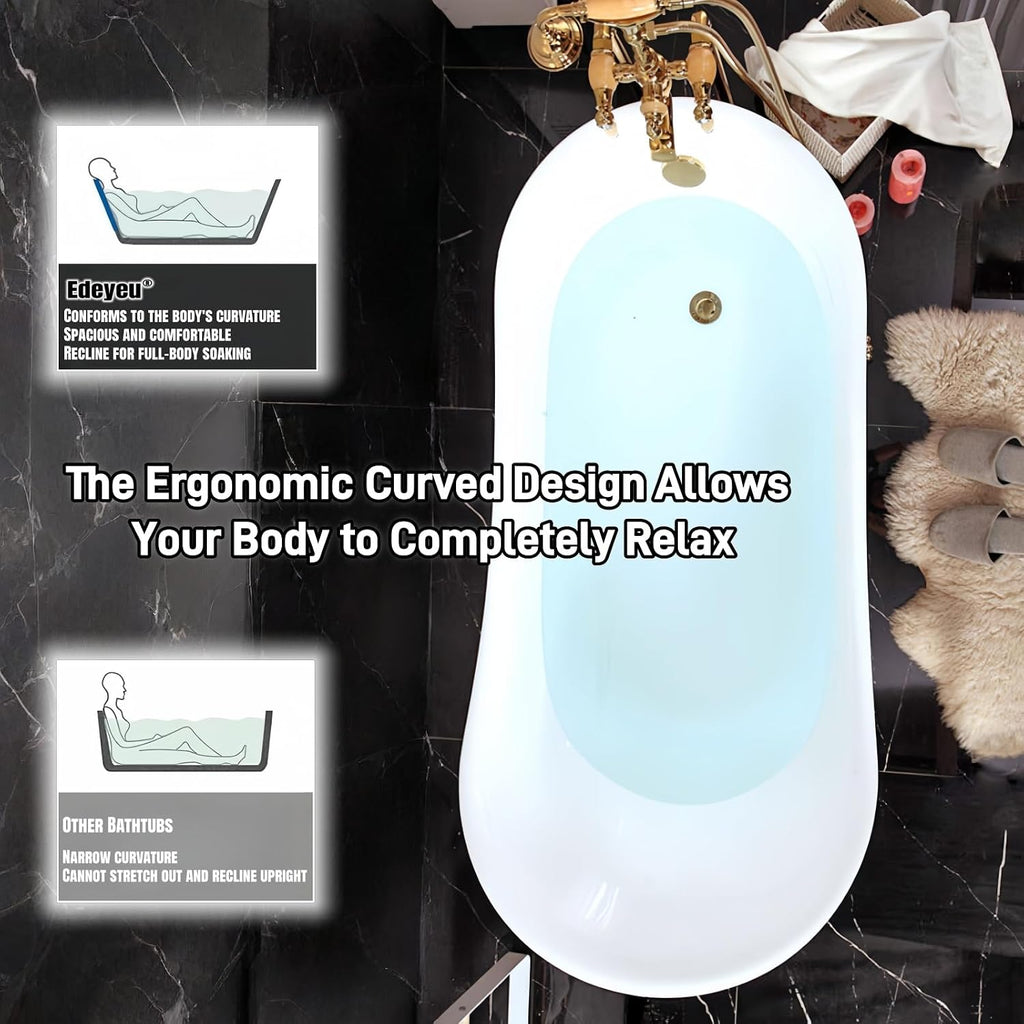 59' Edeyeu Freestanding Bathtub - Solid Surface Soaking Tub With Clawfoot Design, Luxury Free Standing Bathtub for Spa Bathroom, Extra Deep Soaker for Villa & Hotel, A
