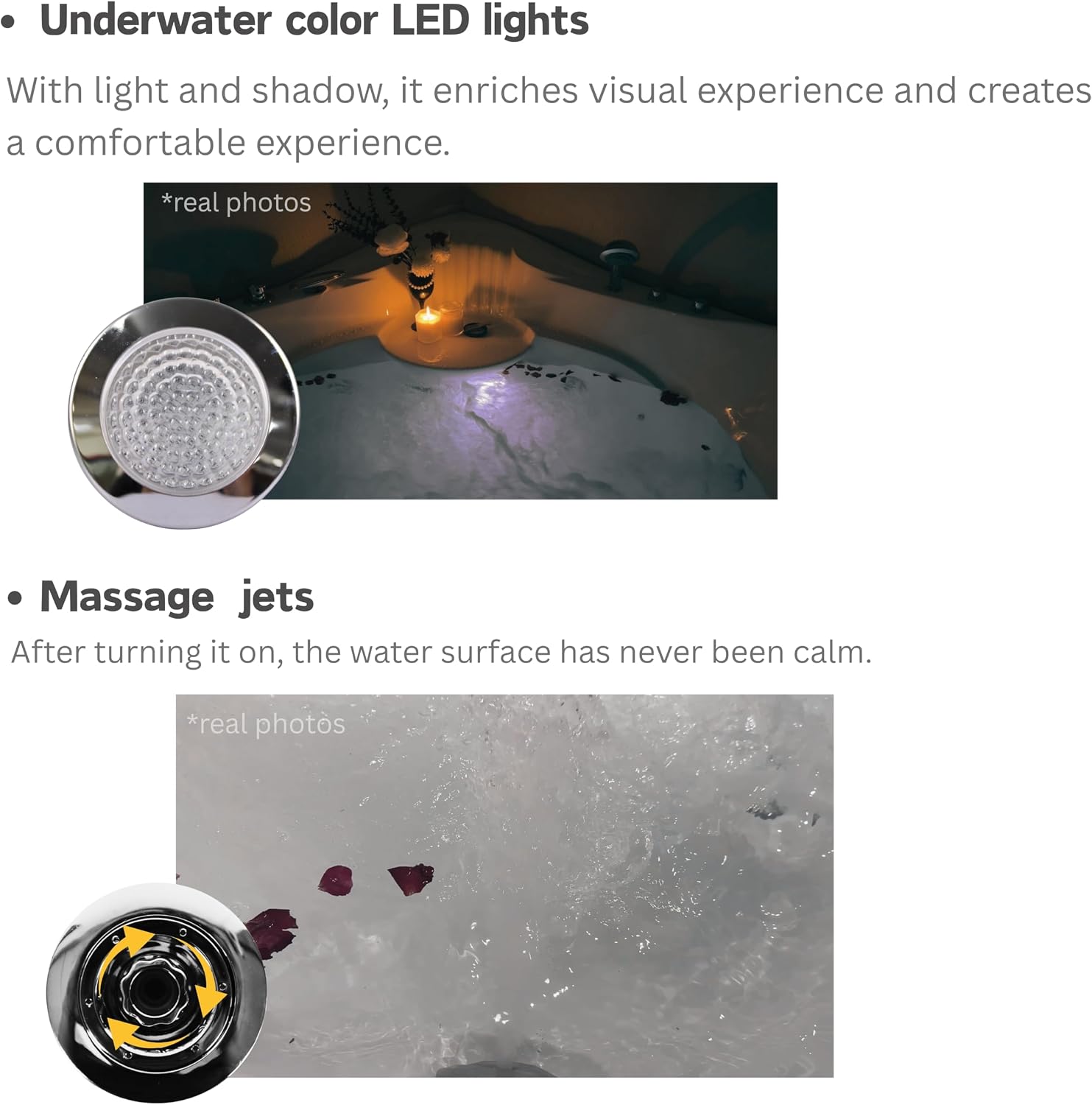 Favfurish 59' Corner Whirlpool Bathtub,Jetted Spa Tub w/ 6 Hydro Massage Jets, Freestanding Heated Soaking Combination Bathtub w/Chromatherapy LED Lights, UL Certified Water Pump,UPC Certified Drainer
