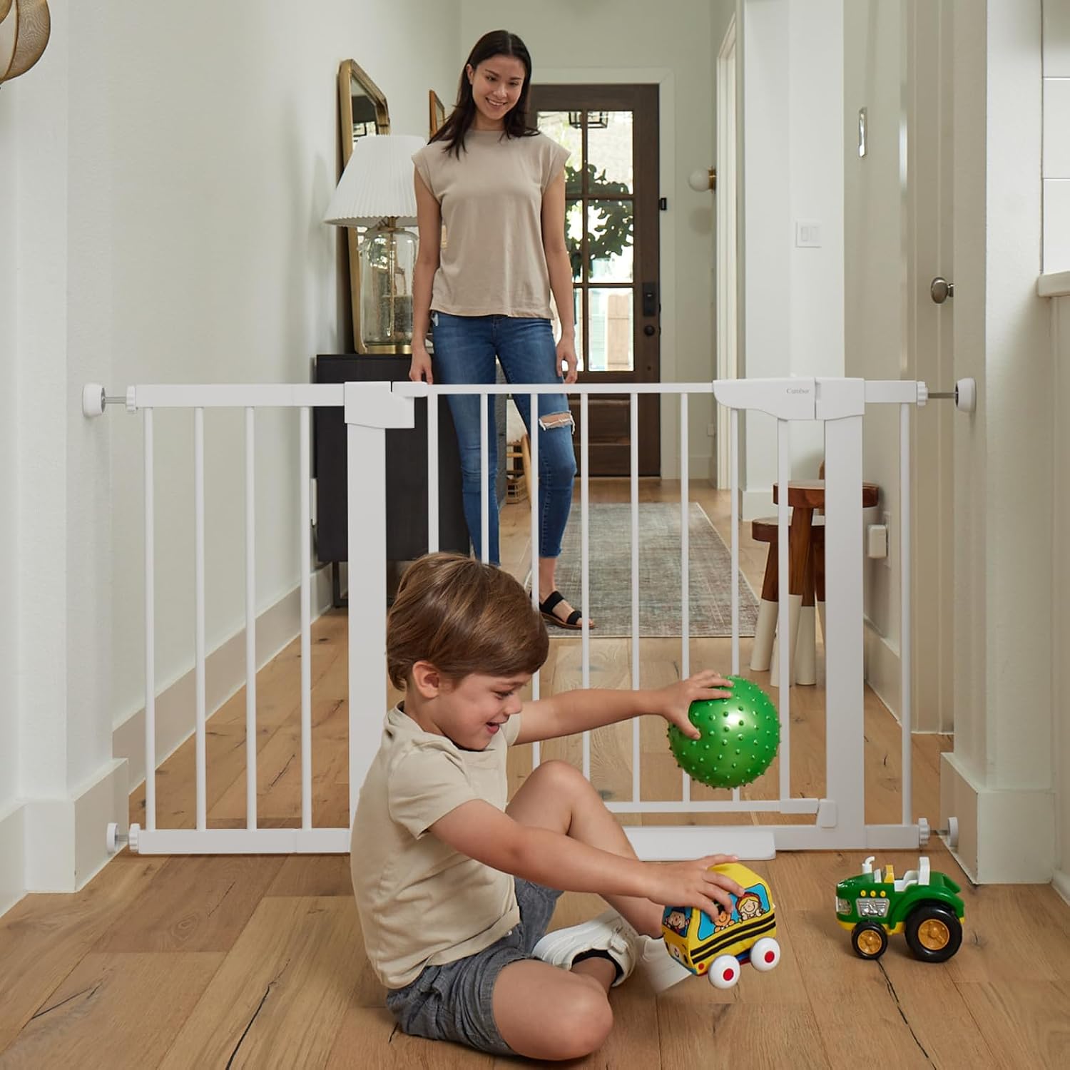 Cumbor 2 Pack 30-46' Baby Gate for Stairs, Mom's Choice Awards Winner-Auto Close Dog Gate for doorways, Easy Install Pressure Mounted Pet Gates Indoor, Easy Walk Thru Wide Safety Gate for Dog, White