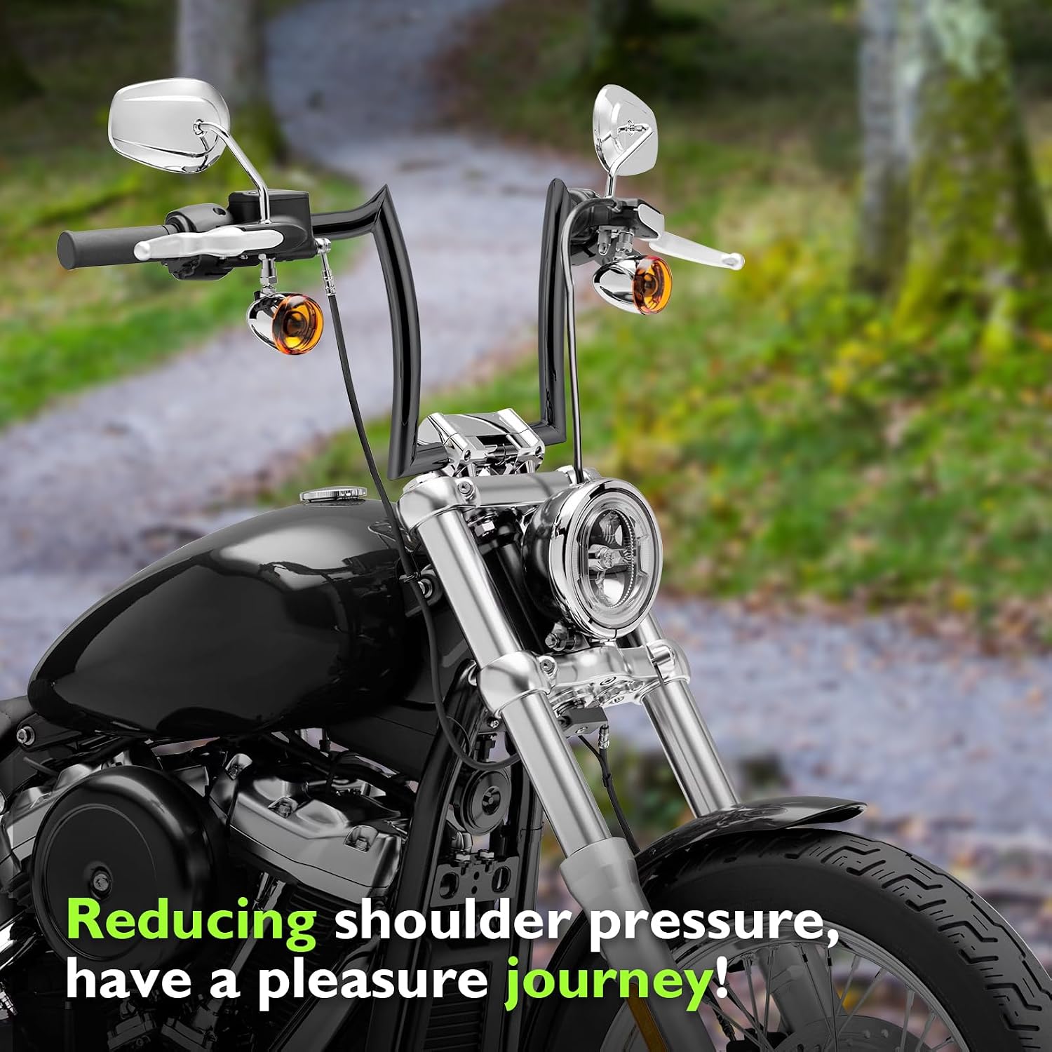 Mofun 14' Rise Pre-wired Handlebars Horn Style Ape Hangers 1.5' Fat 1' Clamp Compatible with Harley Softail 2011-2024 Sportster 2011-2022 Dyna 2012-2017 Touring Road King 2015-Later, Gloss Black