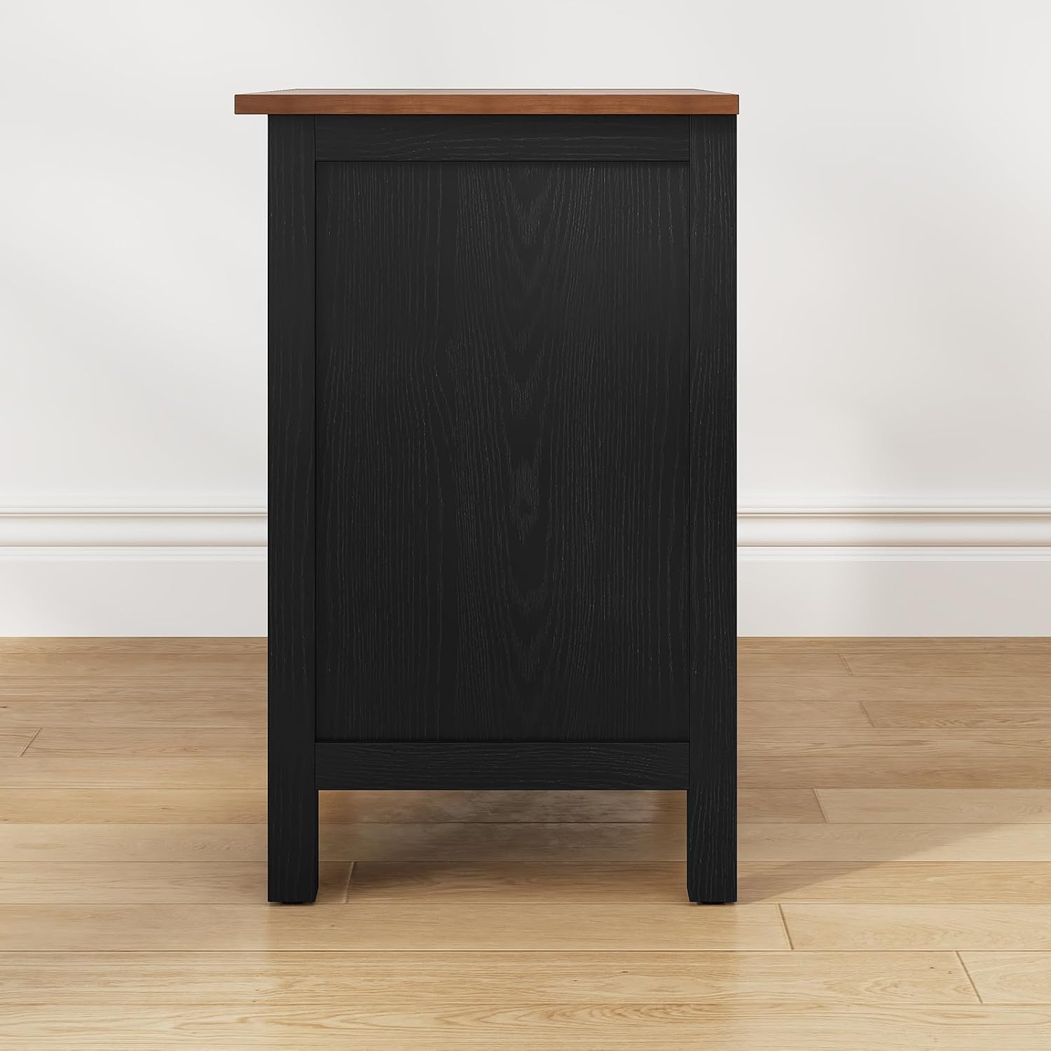 ARTPOWER Nightstand Set of 2, Wood Bedside Table with Drawers, Farmhouse Modern End Table with Cabinet Storage, Night Stands for Bedroom, Black