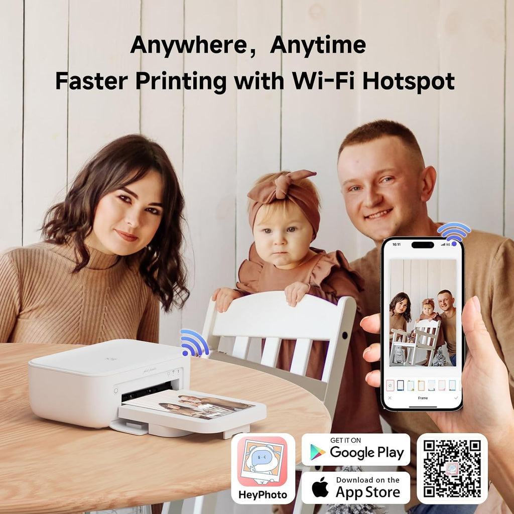 HPRT Photo Printer 4×6'+20 Sheets Photo Paper & 1 Ribbon,White, Wi-Fi Full-Color Instant Phone Photo Printer for iPhone, Android, Smartphone,Dye-Sublimation Impresora De Fotos for Home Use