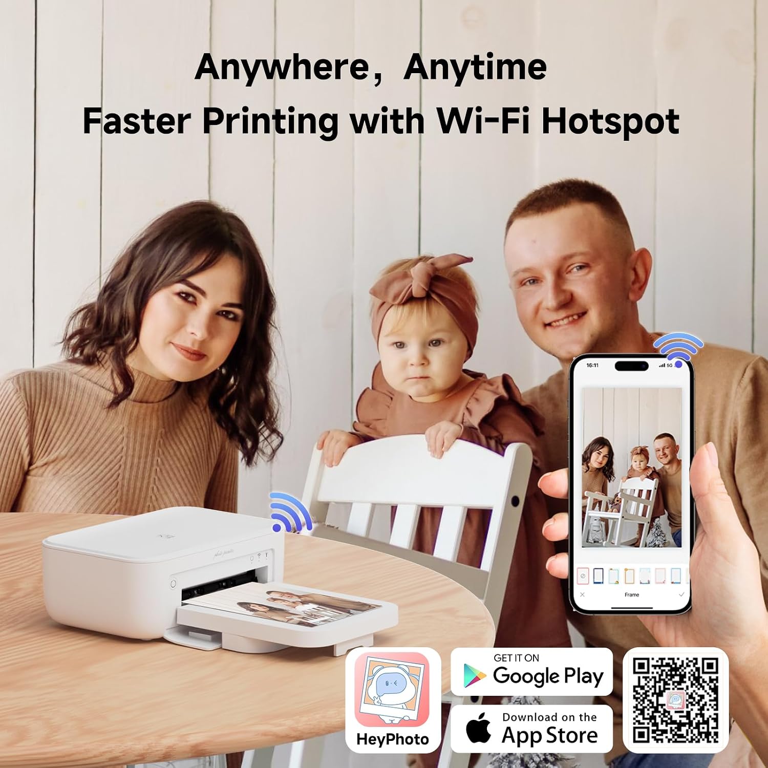 HPRT Photo Printer 4×6'+20 Sheets Photo Paper & 1 Ribbon,White, Wi-Fi Full-Color Instant Phone Photo Printer for iPhone, Android, Smartphone,Dye-Sublimation Impresora De Fotos for Home Use