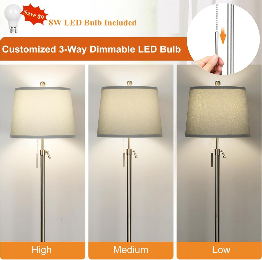 JUNNAI 3 Piece Lamp Sets for Living Room Floor and Table Lamps Set of 3 Adjustable Height Tall Standing Lamp 3 Color Temp Modern Silver Lamp for Bedroom Nightstand Bedside EndTable(LED Bulbs Included)