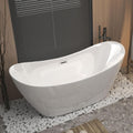 Freestanding Bathtub 67' Acrylic Contemporary Free Standing Tub Ship Shape Oval Acrylic Soaking Bath Tubs with Chrome Pop-Up Drain & Overflow, White
