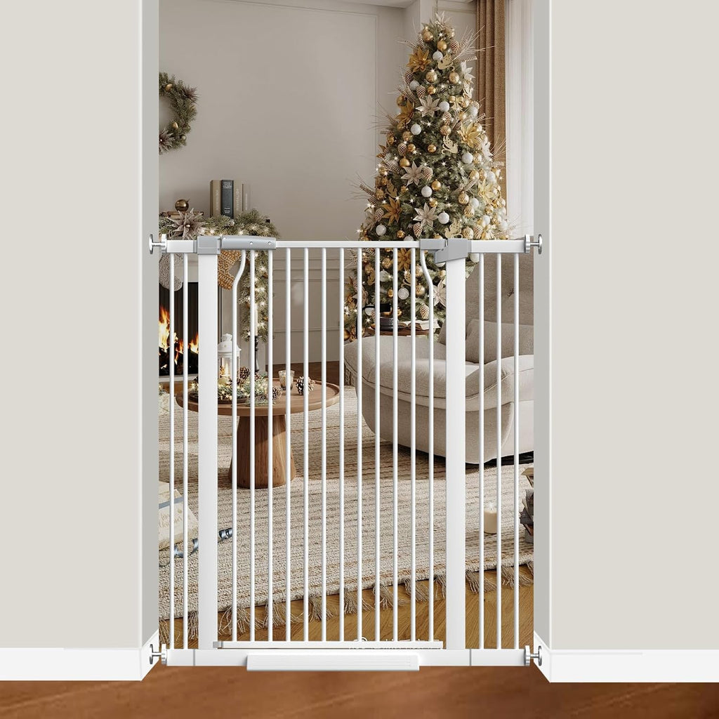 41' Extra Tall Baby Gate for Doorways and Stairs No Drill, Adjustable 29.9-40.9'' Auto Close Dog Gate Indoor, Pressure Mounted Walk Through Swing Wide Pet Gate, Tall Cat Gate with Expansion Kit, White