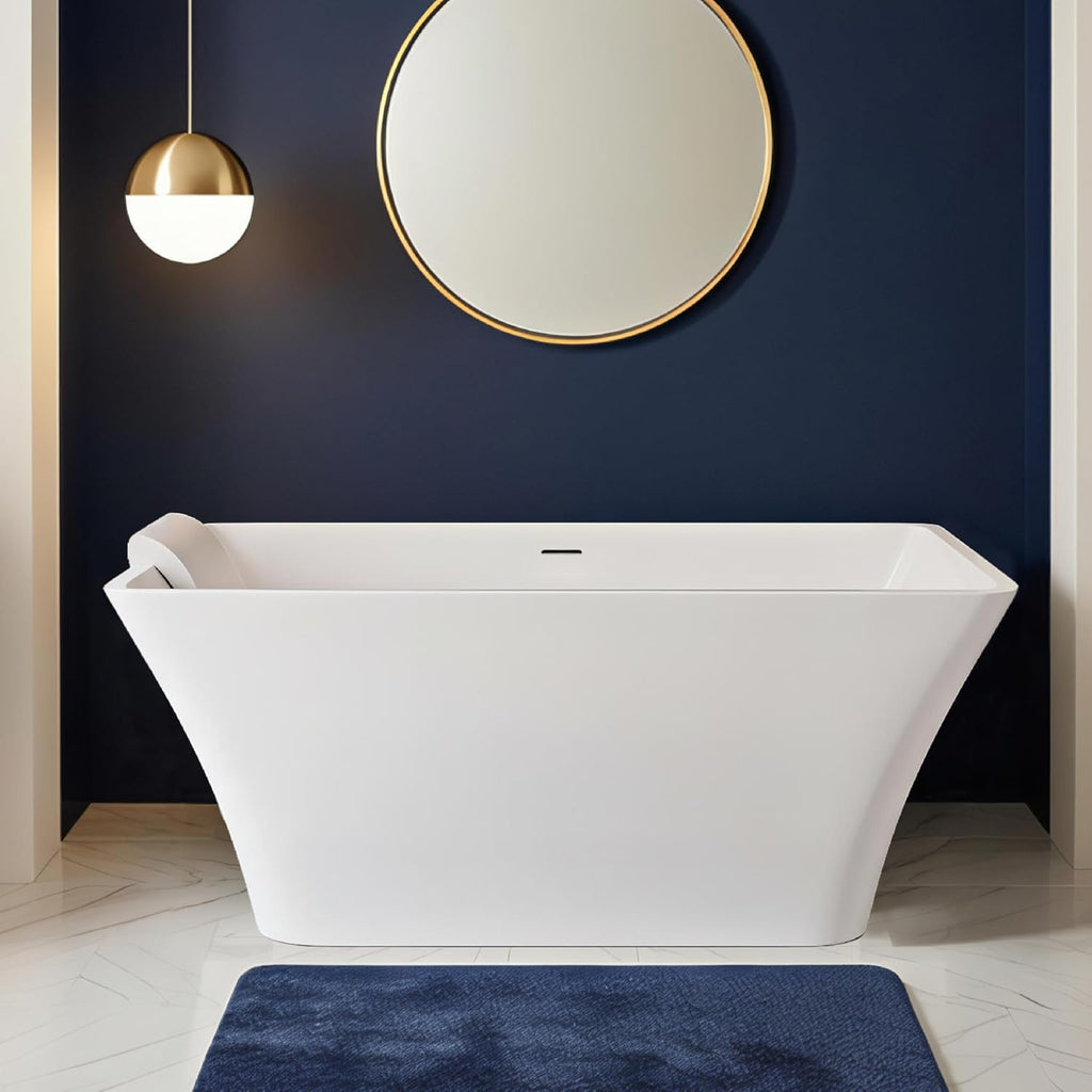 Transolid Lily 59 in. Freestanding Deep Soaking Bathtub | 23 in. Confirmed Soak Depth | Acrylic Flatbottom | Center Drain | Bath Pillow Included | 59 x 30 x 23 in. | Matte White | K-AFTL5930-M31