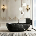 59' Edeyeu Freestanding Bathtub - Solid Surface Soaking Tub with Black & White Marble Design, Luxury Free Standing Tub for Spa, Home, and Villa Bathrooms, Black
