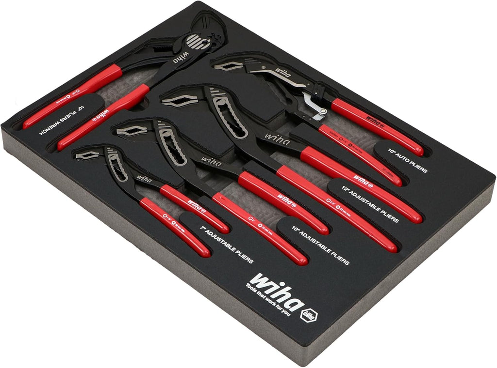 Wiha 34691 5 Piece Classic Grip V-Jaw Tongue and Groove Pliers Tray Set