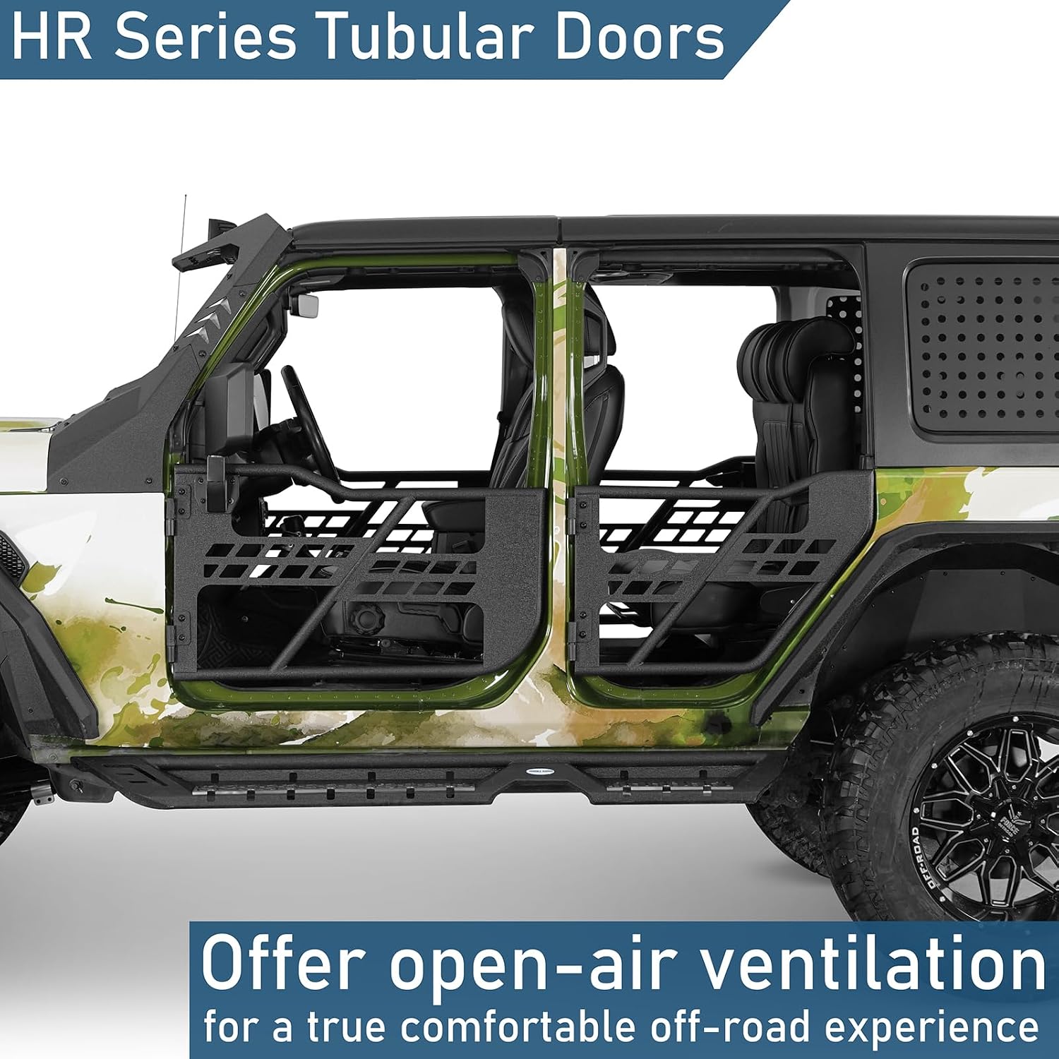 Hooke Road Wrangler/Gladiator Off-Road Front & Rear Tubular Half Door Guards for 2018-2025 Jeep Wrangler JL Unlimited & Gladiator JT, Open-Air Driving Feel, Secure Steel Latch Design