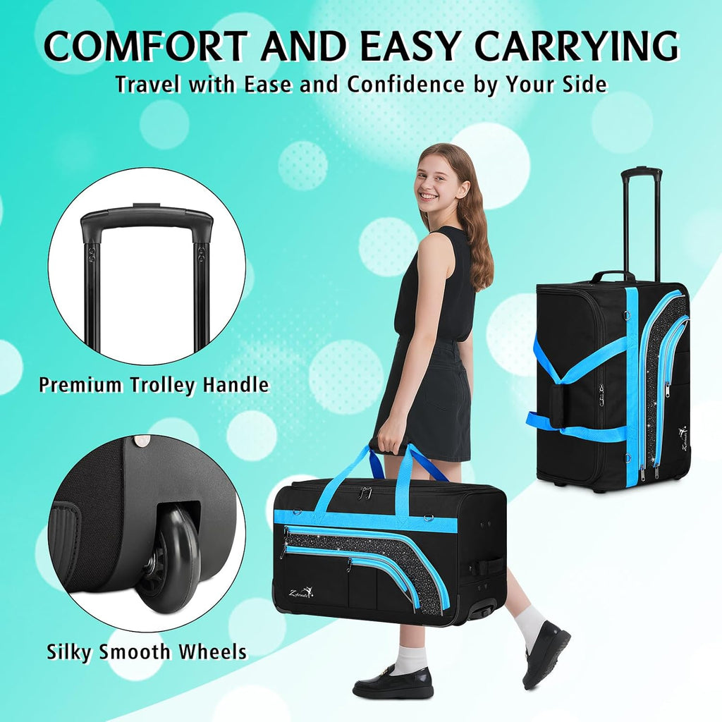 Dance Bag with Garment Rack - 28' Rolling Dance Competition Duffle Bag with Rack | Wheeled Dance Suitcase - Multiple Pockets for Dancers Cheerleader Athlete Travelers Livestreamer Cosplayer