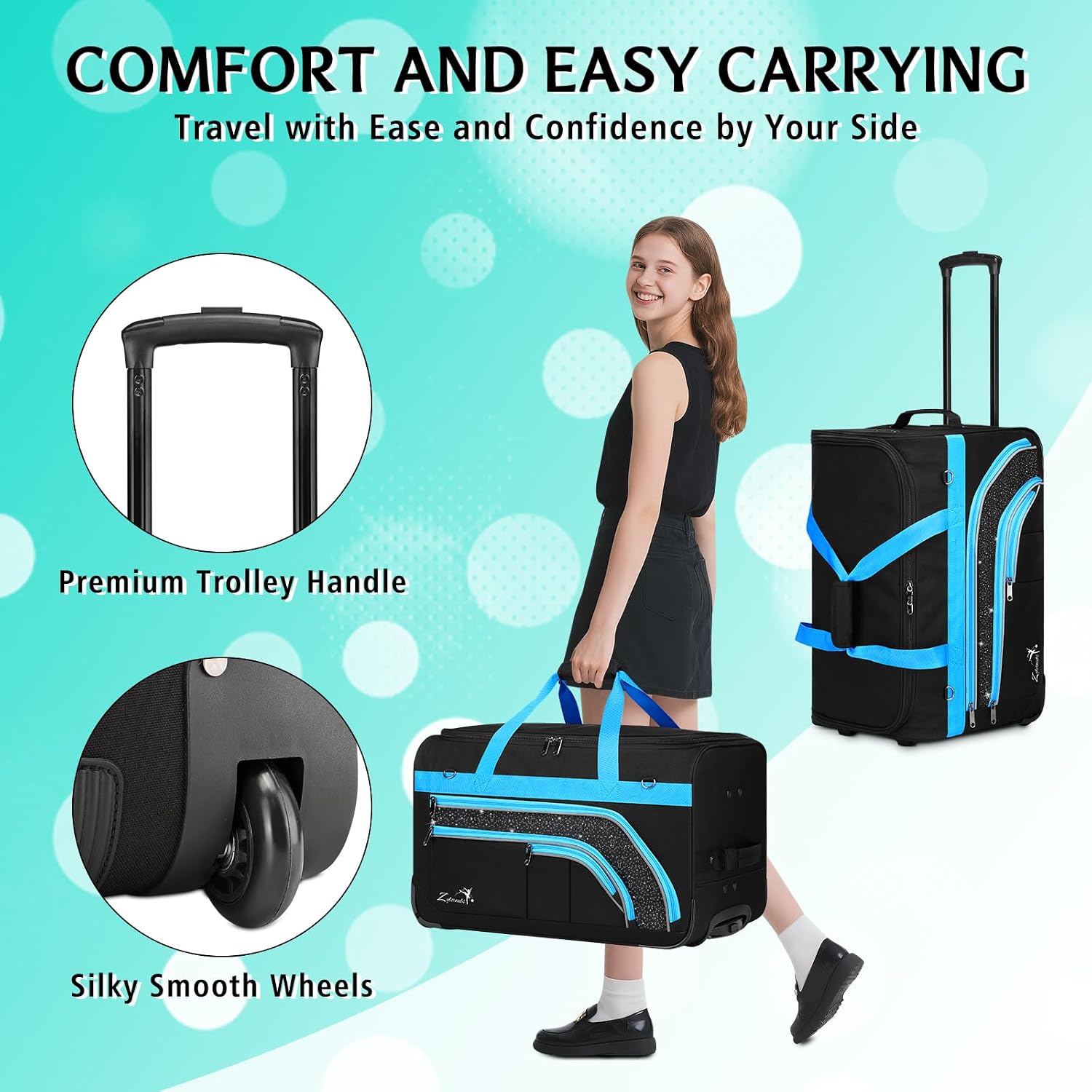 Dance Bag with Garment Rack - 28' Rolling Dance Competition Duffle Bag with Rack | Wheeled Dance Suitcase - Multiple Pockets for Dancers Cheerleader Athlete Travelers Livestreamer Cosplayer