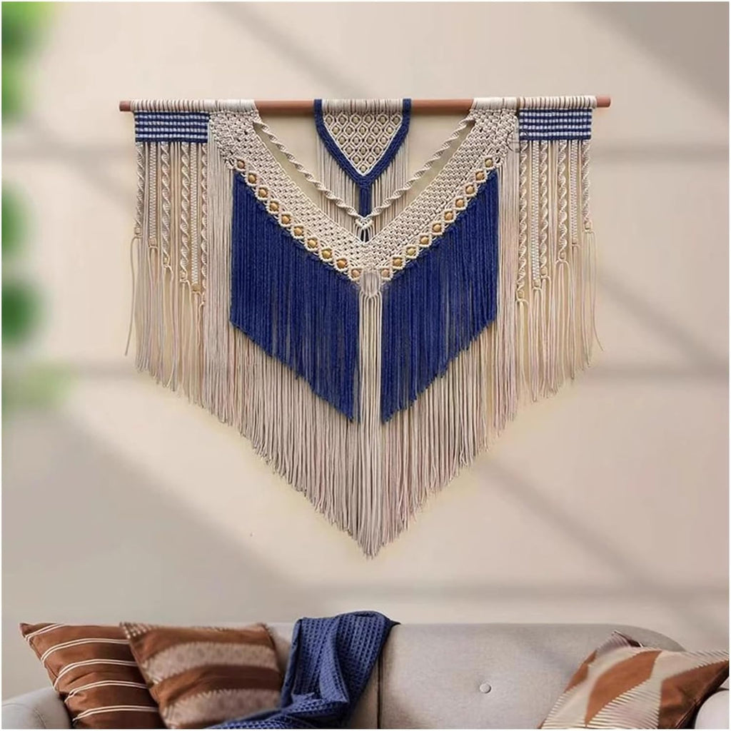 Macrame Wall Hanging Blue Tapestry Wall Hanging, Large Woven Wall Tapestry Macrame Wall Decor, for Dining Room Doorways Hallway