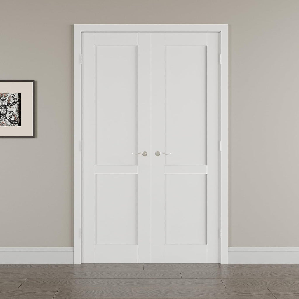 48' x 80' French Doors Interior (Double 24' x 80' 2-Lite Panel Door with Silver Hinge Prehung Jamb Kit), Pre-Finished & Paintable, Prebuilt Home Door Panels & Assembly Required Jamb