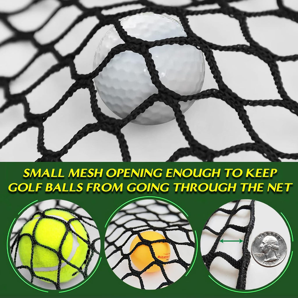 Golf Batting Cage Netting Golf Practice Nets, 10ft x 10ft x 10ft Frame NOT Included, with 4 Carabiners and 2 Tie Rope, for Backyard, Black