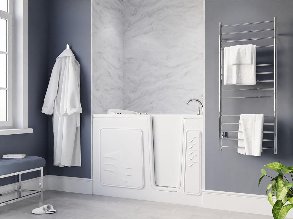 ANZZI Walk-In Tub, 30 x 53 in, Right Drain, Air & Whirlpool Jets, 110V | Spa features: Aromatherapy, chromatherapy, ADA slip-resistant seat, handheld shower, bath pillow included, LED light