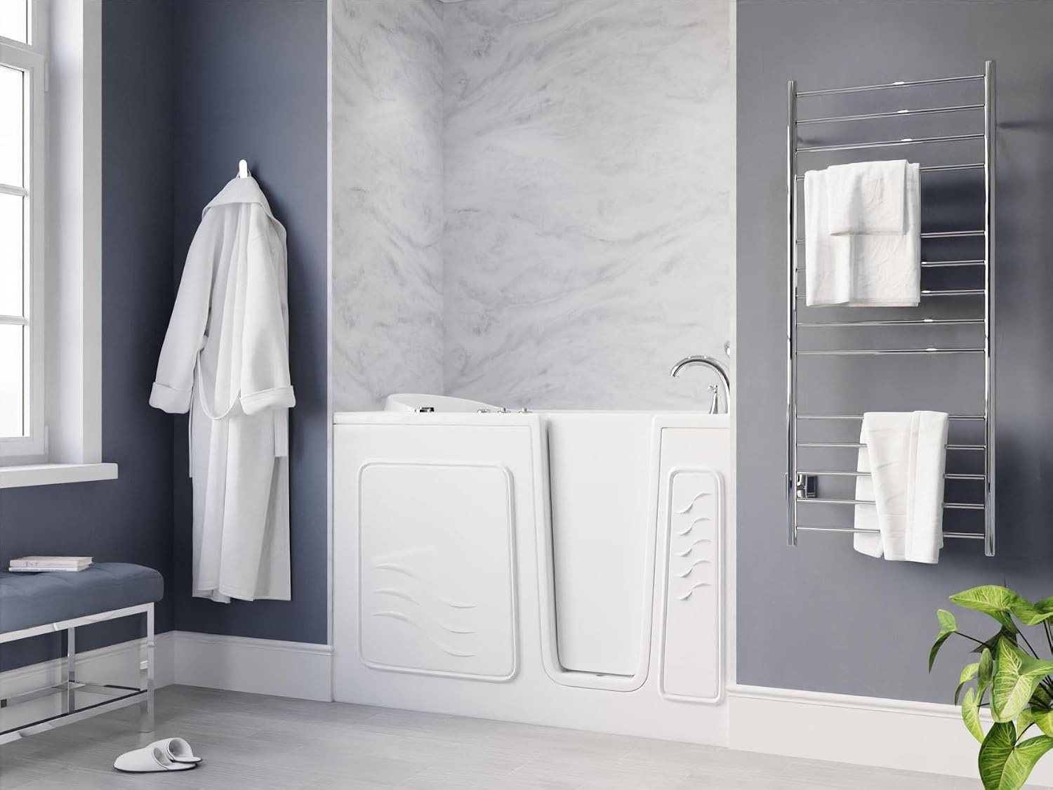 ANZZI Walk-In Tub, 30 x 53 in, Right Drain, Air & Whirlpool Jets, 110V | Spa features: Aromatherapy, chromatherapy, ADA slip-resistant seat, handheld shower, bath pillow included, LED light