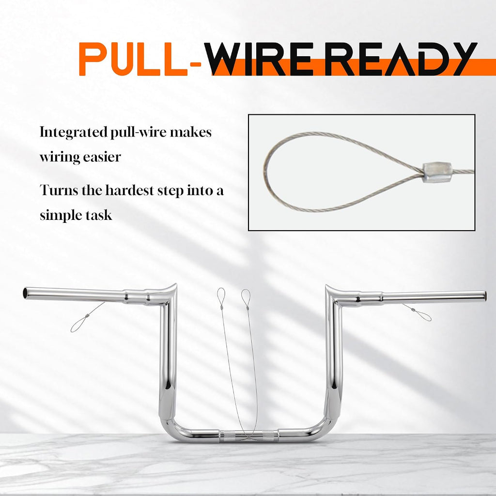1 1/2 Inch Street Glide Handlebar 12' Rise Meathook Bar 1.5' Fat 1' Clamp Ape Hangers for Harley 2023-later CVO Street Glide FLHXSE & 2024 2025 2026 FLHX Models, Chrome