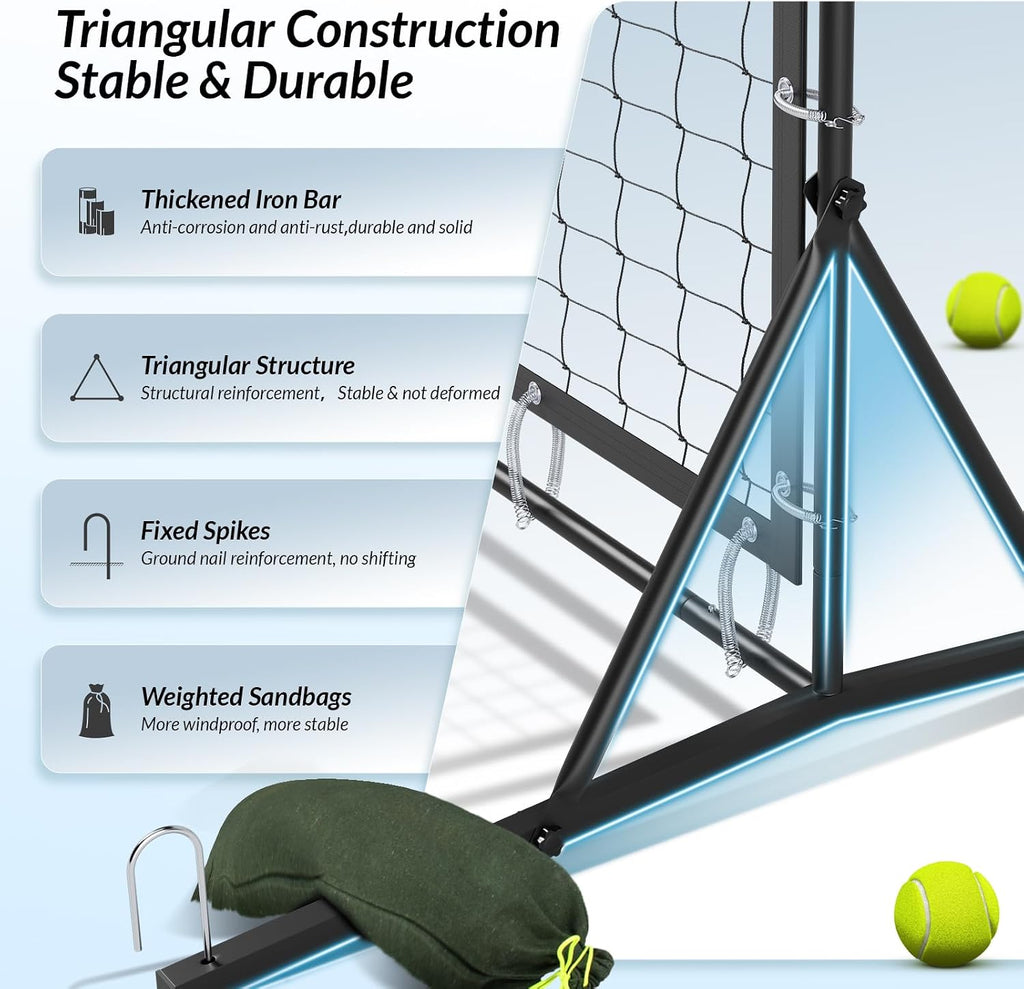 9.3*7.4ft Portable Tennis Rebounder Net, Tennis Practice Wall, Tennis Training Net for Tennis Racquet Sports Ball Pickleball, Tennis Backboard Net for Tennis Court Backyard Outdoor Training,