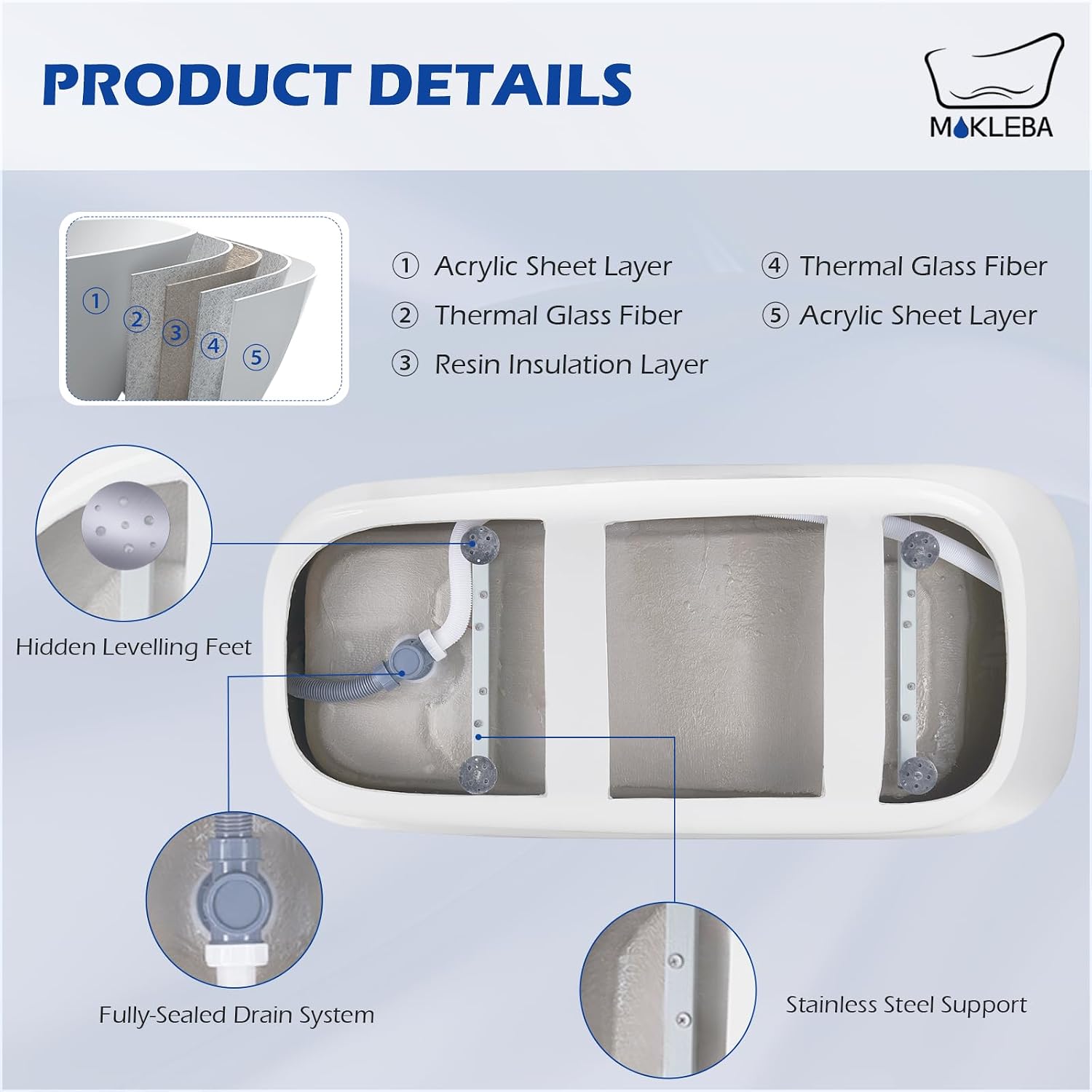 59' Acrylic Freestanding Bathtub, Single Slipper Free Standing Tub, Soaking Tub with Integrated Slotted Overflow, Toe-Tap Chrome Drain, cUPC Certified, Glossy White