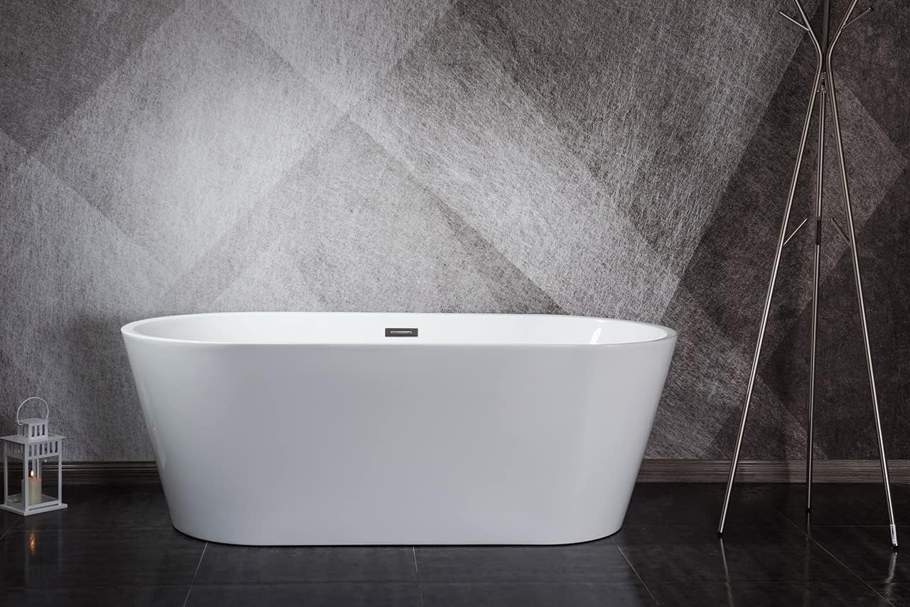 Melina 59 in. Freestanding Acrylic Flatbottom Soaking Bathtub in White