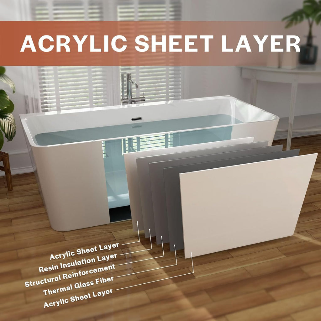 Empava 67' Bathtub Luxury Acrylic Soaking SPA Tub Modern Bathtub 67FT1516