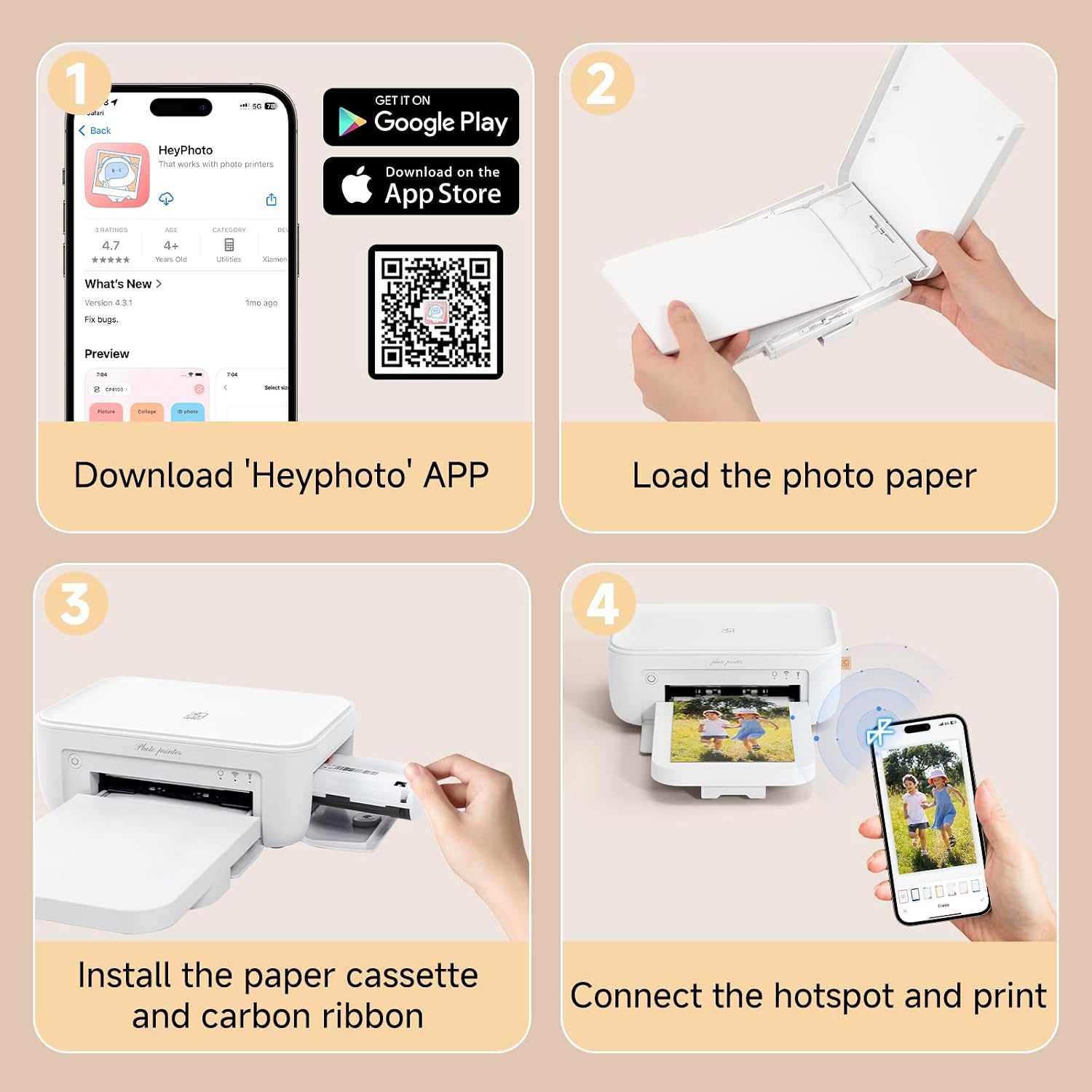 HPRT Photo Printer 4×6'+20 Sheets Photo Paper & 1 Ribbon,White, Wi-Fi Full-Color Instant Phone Photo Printer for iPhone, Android, Smartphone,Dye-Sublimation Impresora De Fotos for Home Use