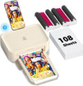 iDPRT 4×6 Photo Printer, Bundle 108 Sheets Photo Paper & 2 Ribbon Cassette, Photo Printer for iPhone & Android, Beige