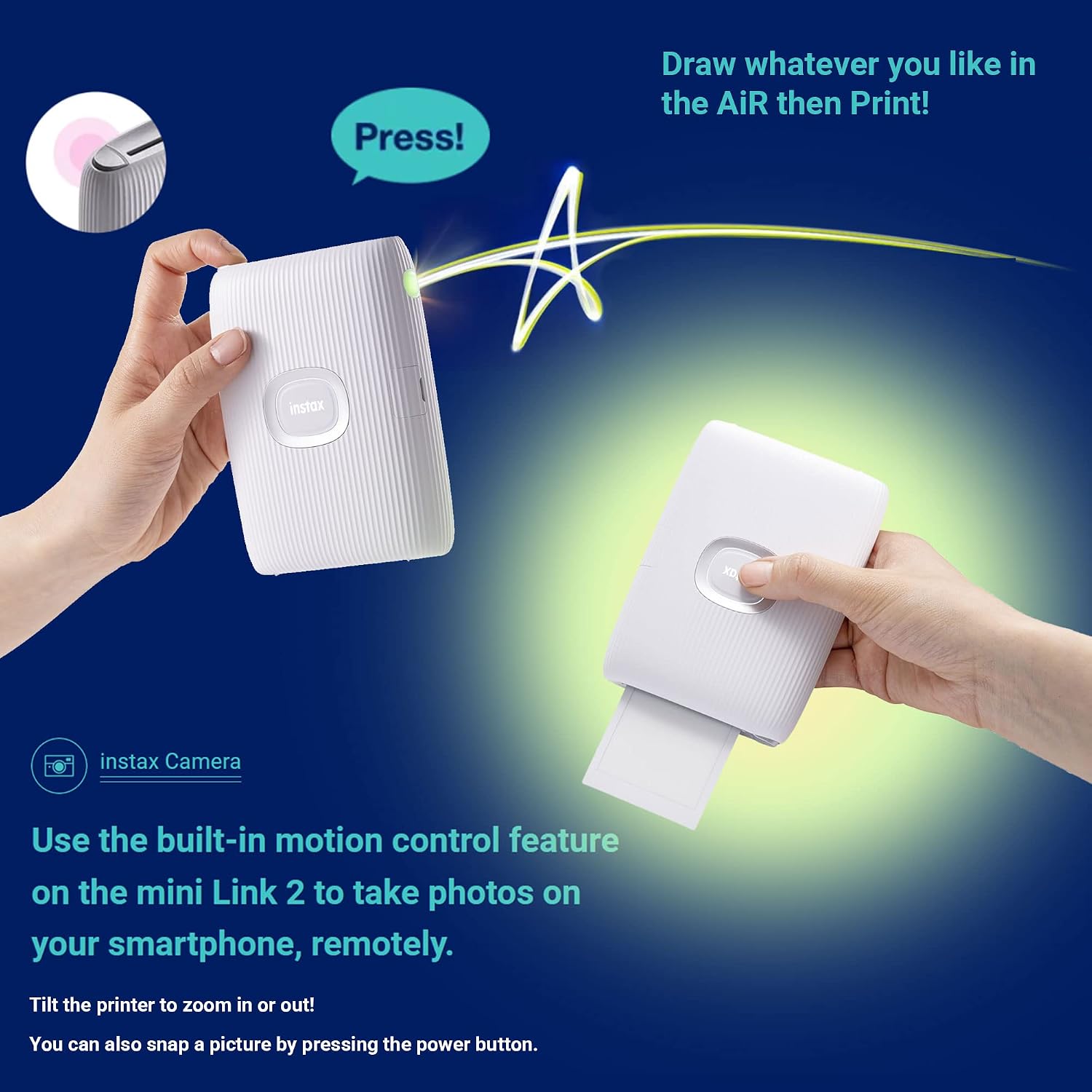 Fujifilm Instax Mini Link 2 Smartphone Instant Printer (Clay White), Fuji Mini Film 20 Sheets, Protective Case, Accessory Bundle