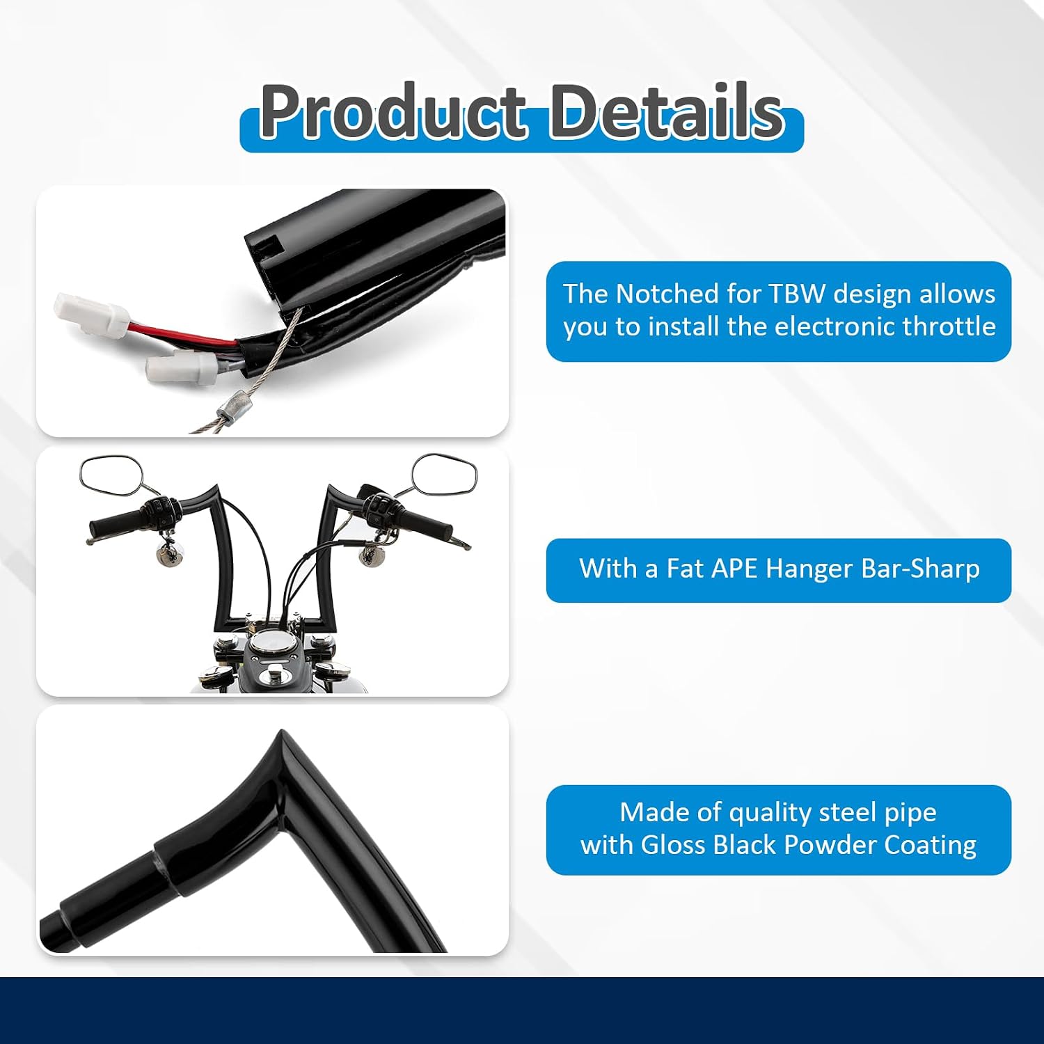 Wsays 12 Inch Pre-wired Handlebar Ape Bar Horn Compatible with Harley Softail 2011-2024 Fit Dyna 2012-2017 Fit Sportster 2011-2022 Fit Touring Road King 2015-Later