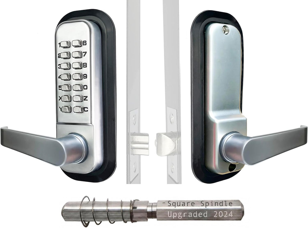 JOUNJIP Single-Sided Mechanical Keyless Combination Lever Handle Door Lock - [Square Spindle] Easier Install - Satin Chrome - 2024 Upgrade Version