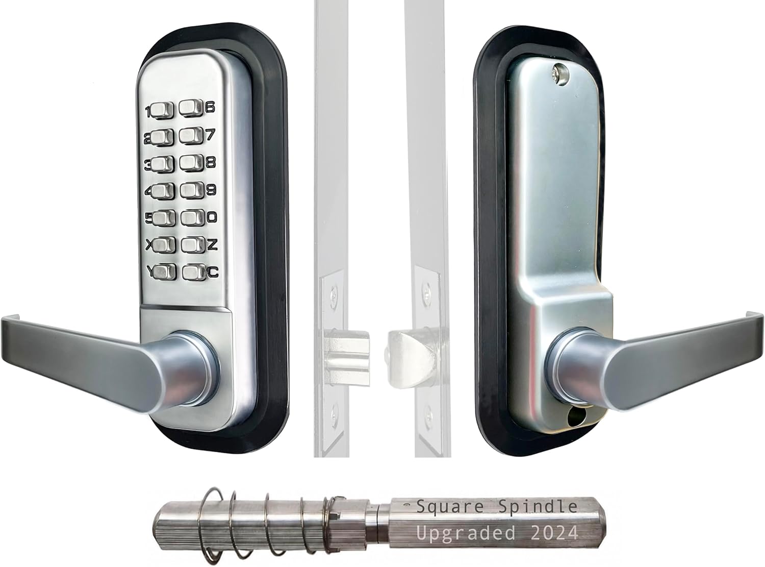JOUNJIP Single-Sided Mechanical Keyless Combination Lever Handle Door Lock - [Square Spindle] Easier Install - Satin Chrome - 2024 Upgrade Version